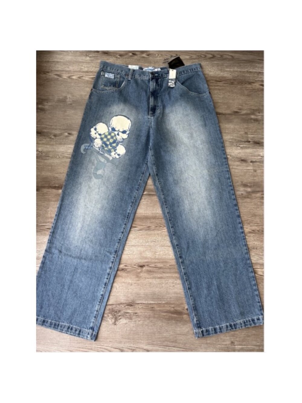Ninety‎ Six North Baggy Jeans Mens 38x34 Skull Embroidered Y2K Skater Wide NWT